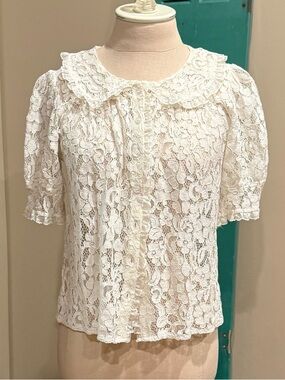 Bohme Women’s Lace Button-Front Top with Peter Pan Collar - Cream